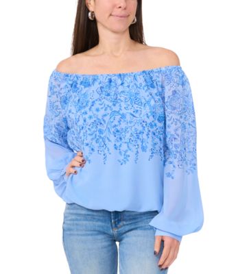 Sam & Jess - Petite Off-The-Shoulder Floral Waterfall Top