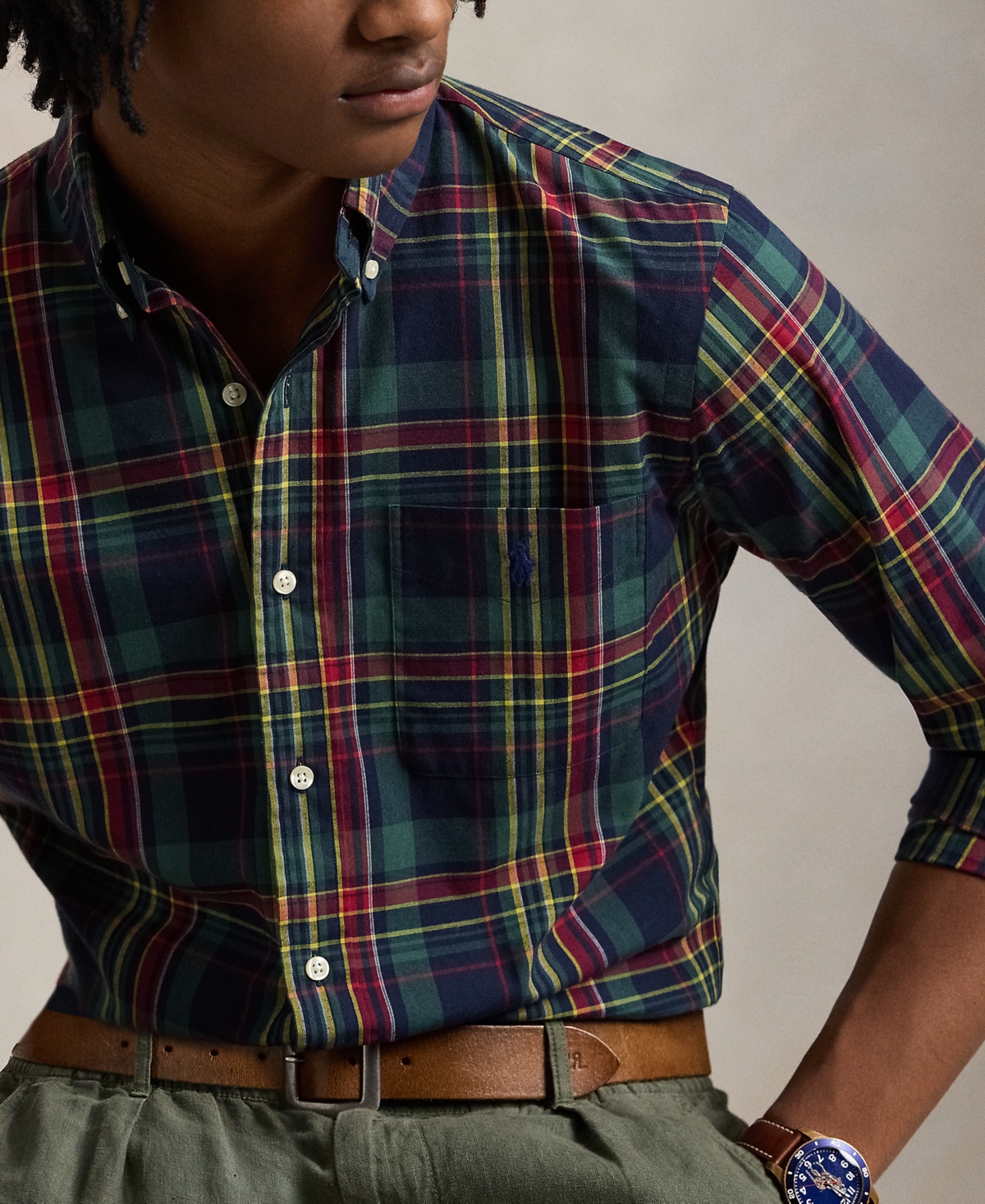 Polo Ralph Lauren Men's Classic-Fit Plaid Performance Shirt - 6616A Navy Red Multi