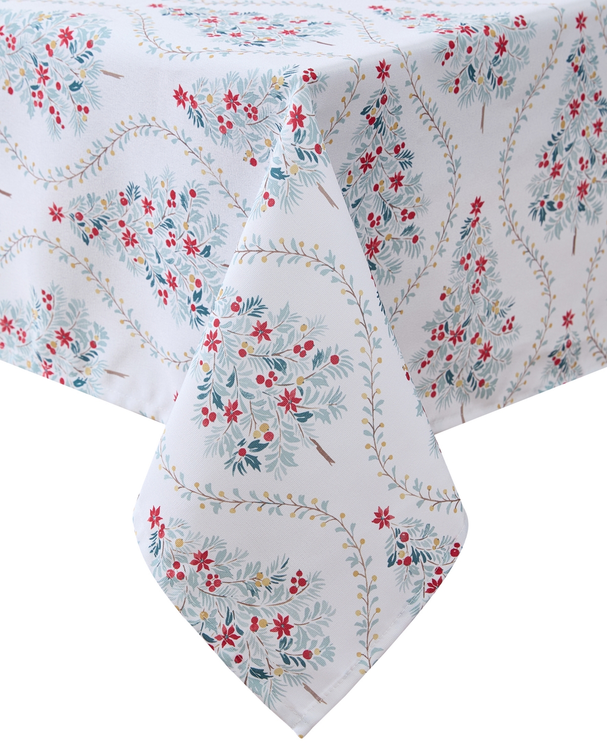 Laura Ashley Easy Care Holiday Tablecloth, 70" Round In Tree Trellis