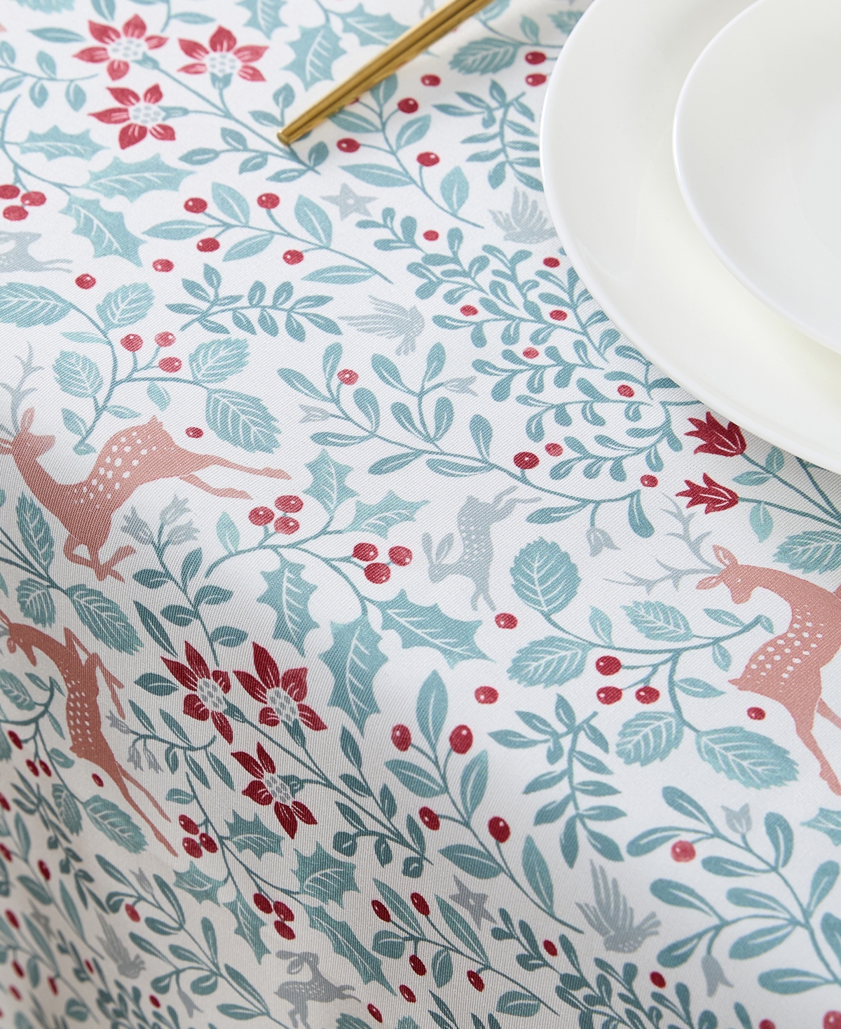 Laura Ashley Easy Care Holiday Tablecloth, 60" X 84" In Reindeer Prance