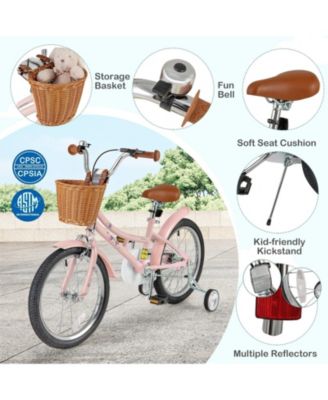 16/18 Inch Kids Bike Retro Bicycle with Adjustable Height and Basket for Ages 4-8 Years Old