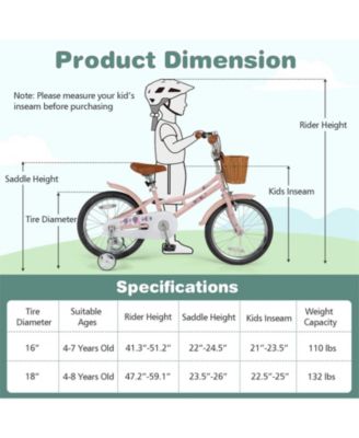 16/18 Inch Kids Bike Retro Bicycle with Adjustable Height and Basket for Ages 4-8 Years Old