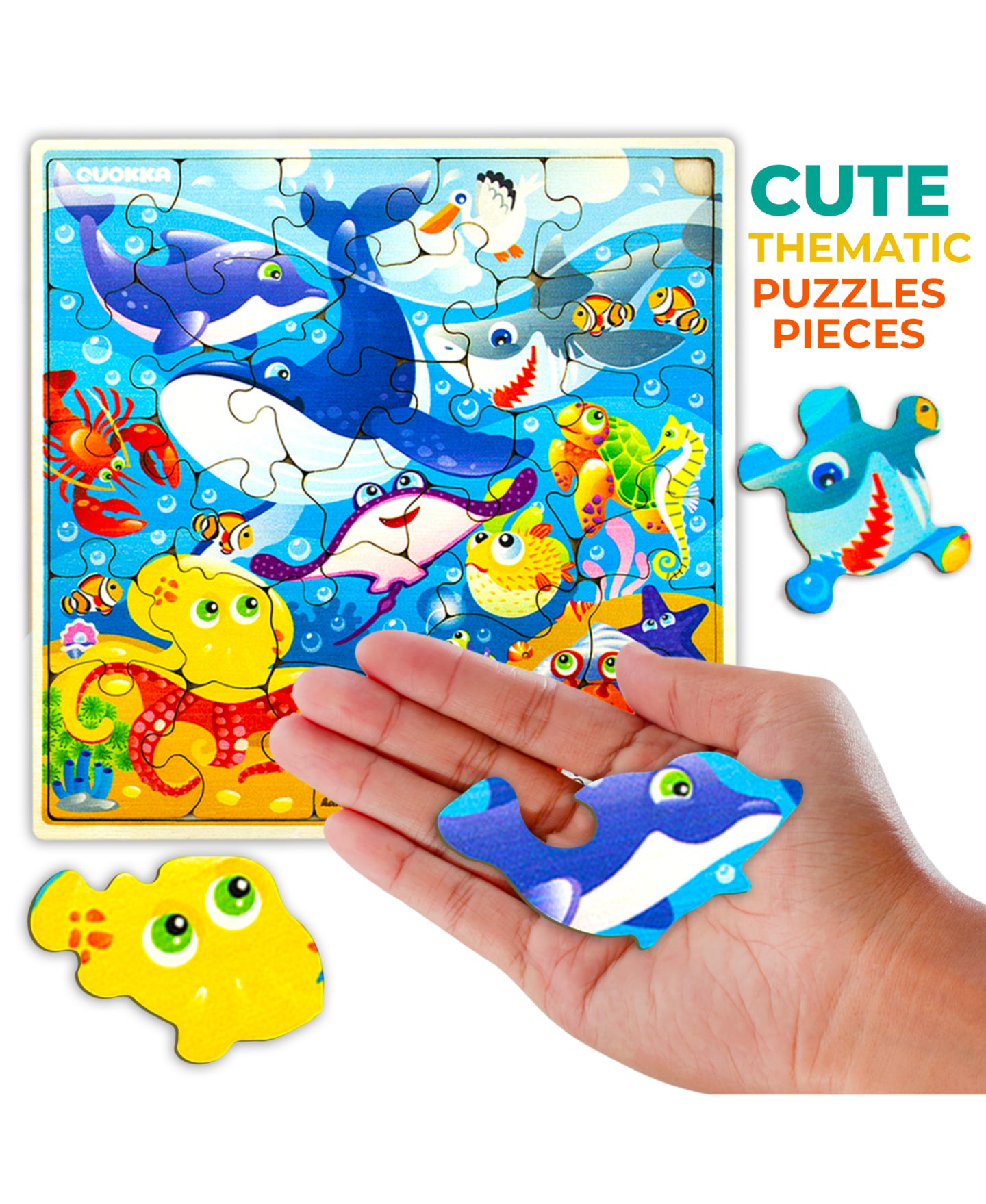 Детский пазл Quokka Wooden Animal Puzzle, 28 Pieces, Ages 3+, цвет: Океанский — фото 4
