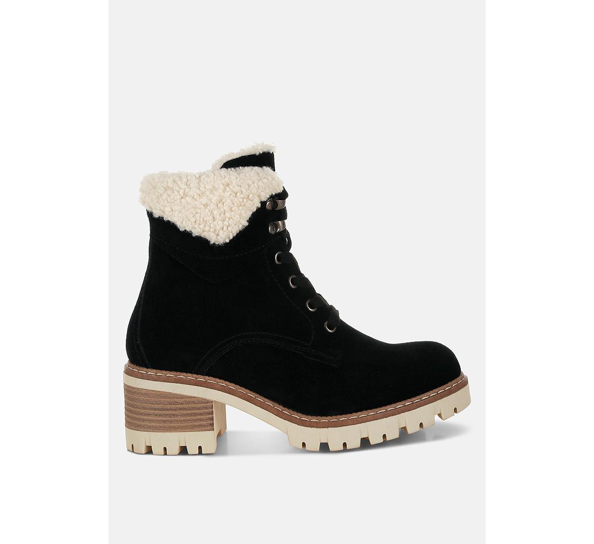 Madoka Fur Collar Chunky Ankle Boots - Beige