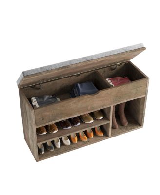 Storage Bench, Shoe Bench with Cushion, Entryway Bench with Lift-Top Storage Box & 2 Tiers Open Shoe Rack
