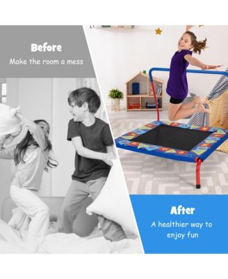 36'' Kids Square Trampoline Indoor Outdoor Rebounder W/Foam Handrail Alphabet Pad