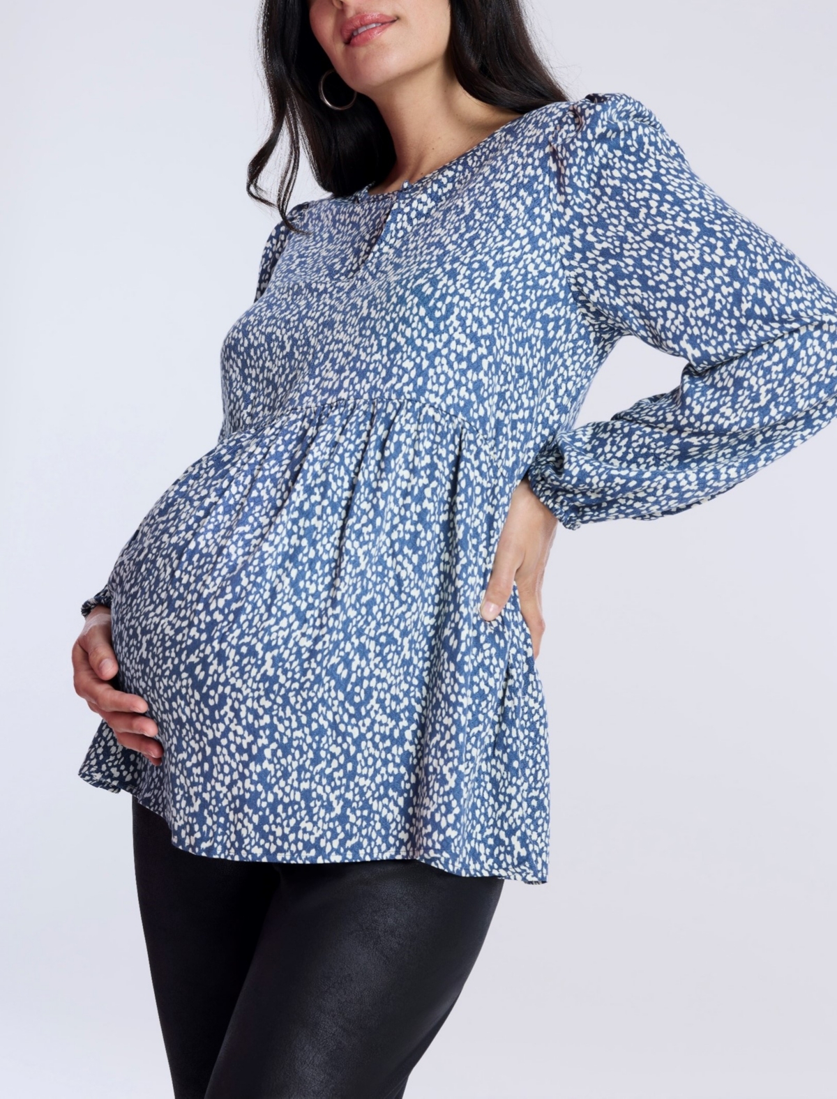 Motherhood Maternity Maternity Long Sleeve Empire Waist Keyhole Woven Blouse