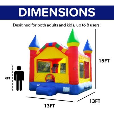 HeroKiddo Castle Commercial Grade Bounce House for Kids and Adults (with Blower), Basketball Hoop, Outdoor Indoor, Birthday Party, Rental Quality, Big Inflatable, All Seasons