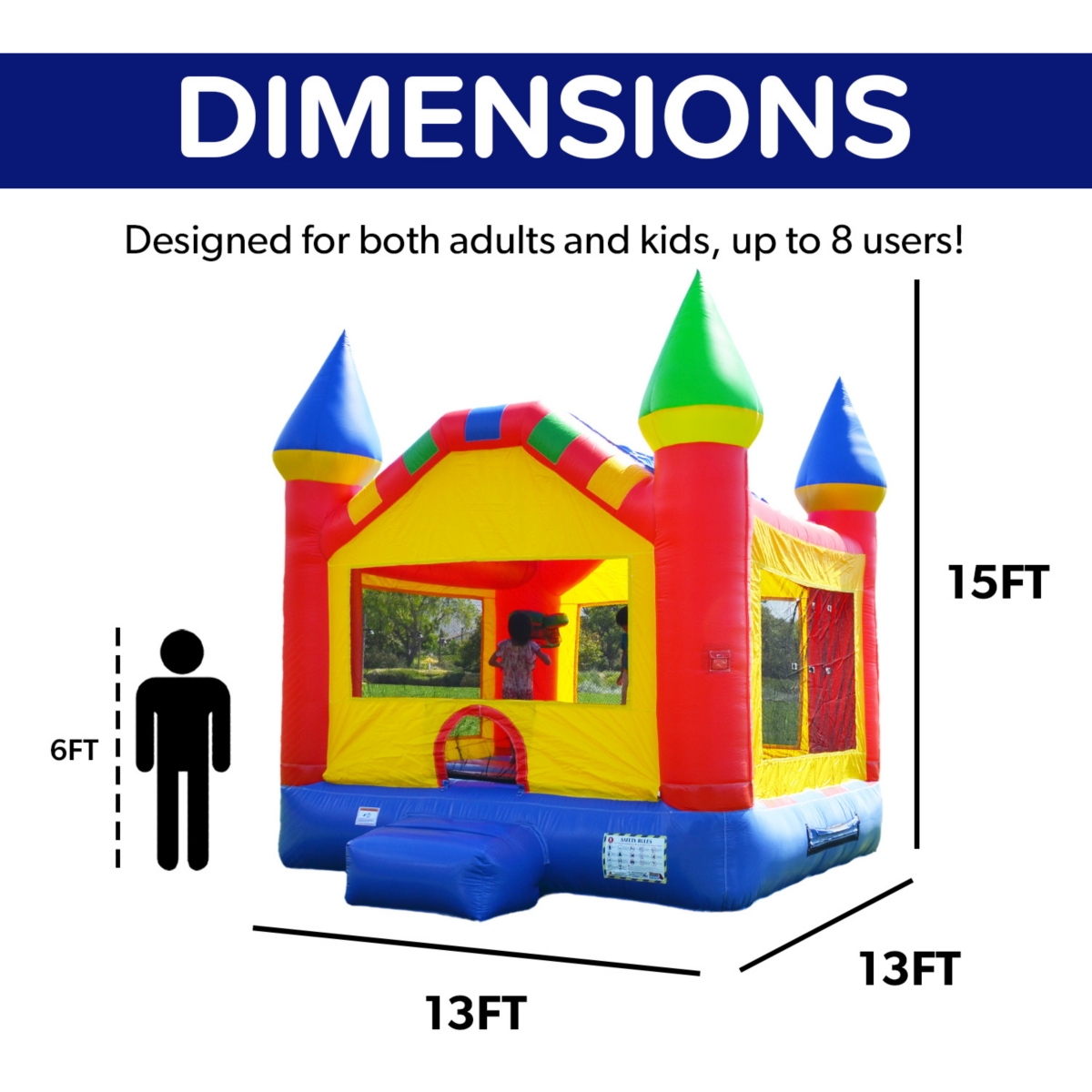 HeroKiddo Castle Commercial Grade Bounce House for Kids and Adults (with Blower), Basketball Hoop, Outdoor Indoor, Birthday Party, Rental Quality, Big