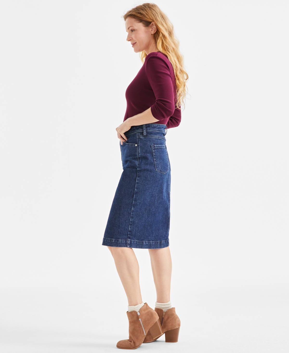 MACY'S WOMEN'S DENIM MIDI SKIRT, EXCLUSIVELY AT MACY'S 