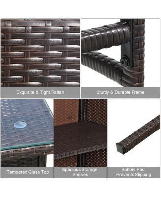 3-piece Rattan Wicker Bar Table Stools Dining Set Cushioned Chairs