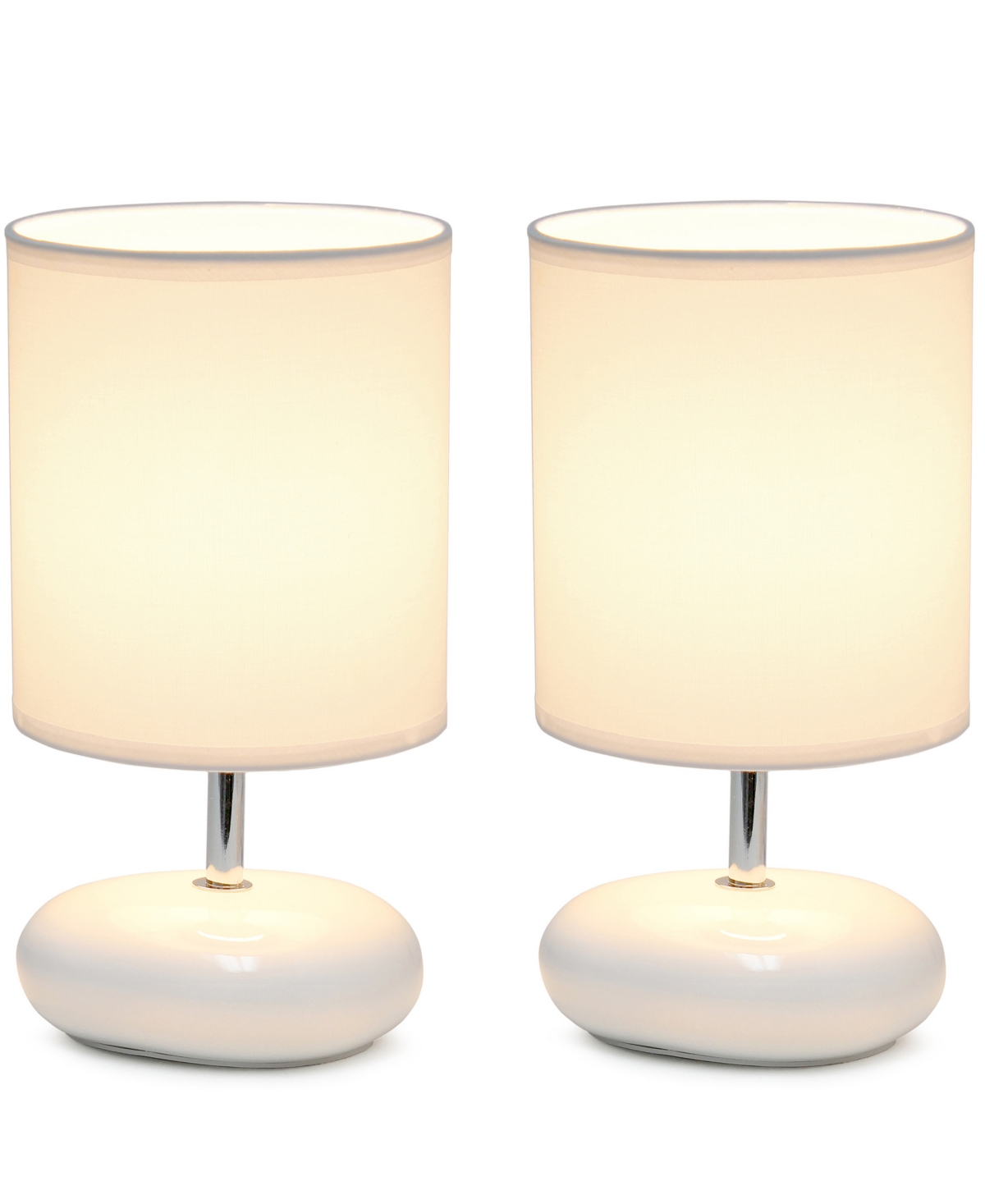Creekwood Home 10.24" Traditional Mini Round Rock Table Lamp 2 Pack Set In White