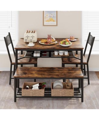 Dining Table Set for 4, Kitchen Table and 2 Chairs , 47.2" Rectangular Kitchen Table Set, Dining Room Table Set Brown