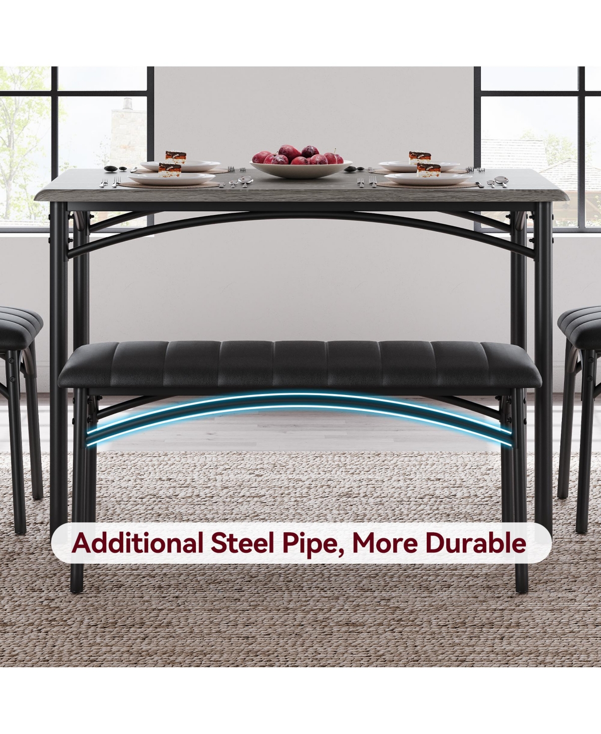 gaomon Dining Table Set for 4, Kitchen Table and Chairs for 4, Rectangular Kitchen Table Set , Dining Room Table Set- Grey