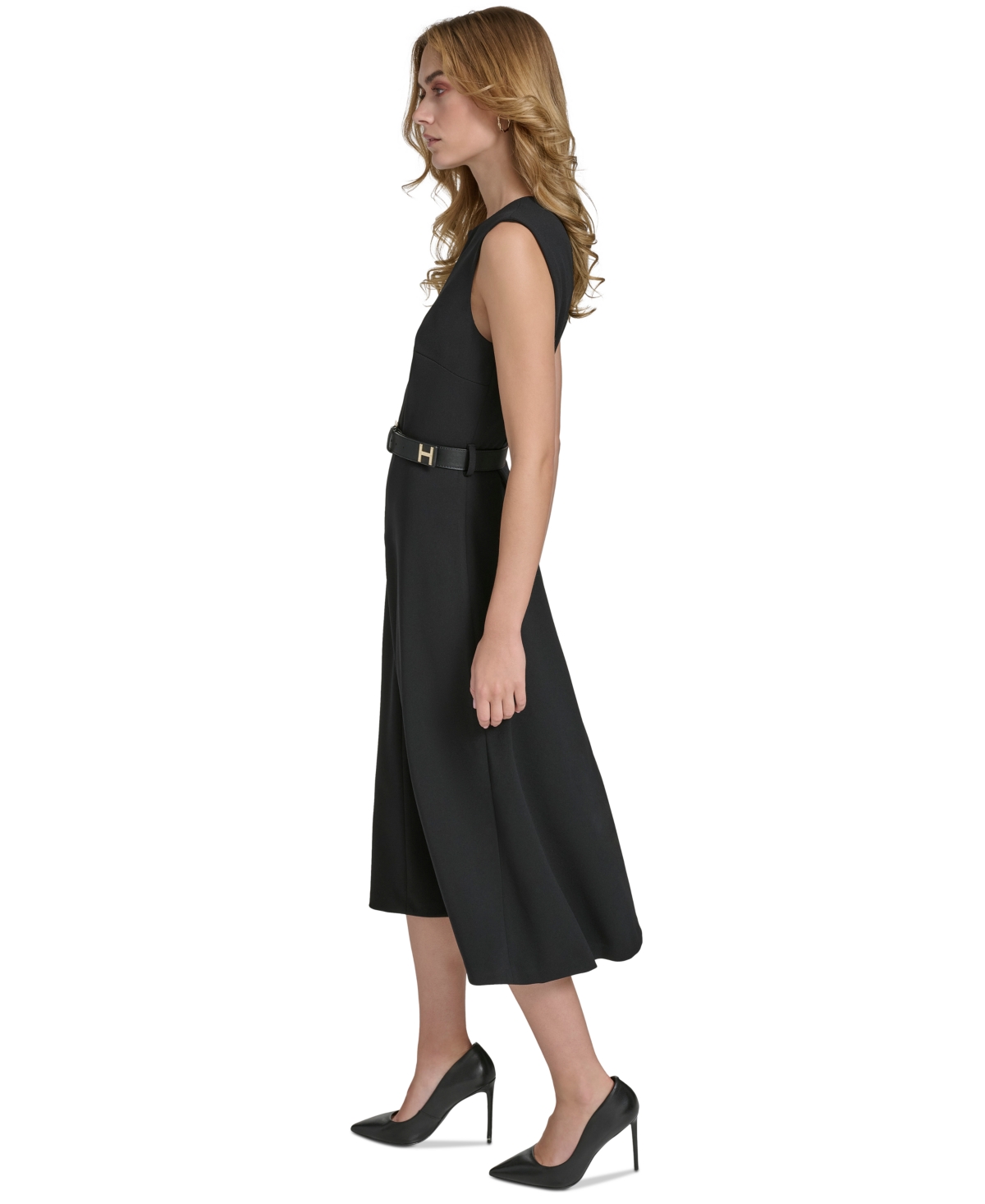 Halston Women's Scuba-Crepe Belted Midi Dress