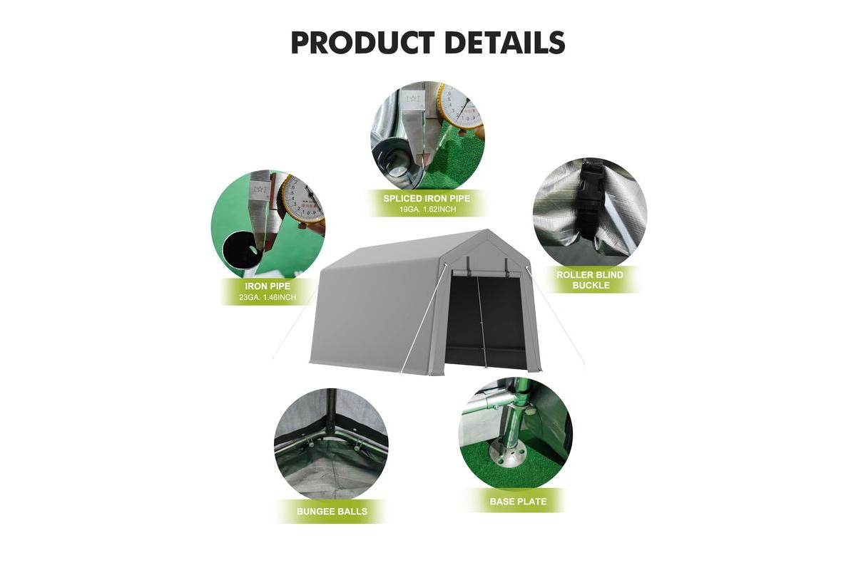 gaomon 7' x 10' Motorcycle Storage Shed, Heavy Duty Portable Tent with Rolled Zipper Door, Waterproof Design for Motorcycle, Bike, Firewood, and Garde