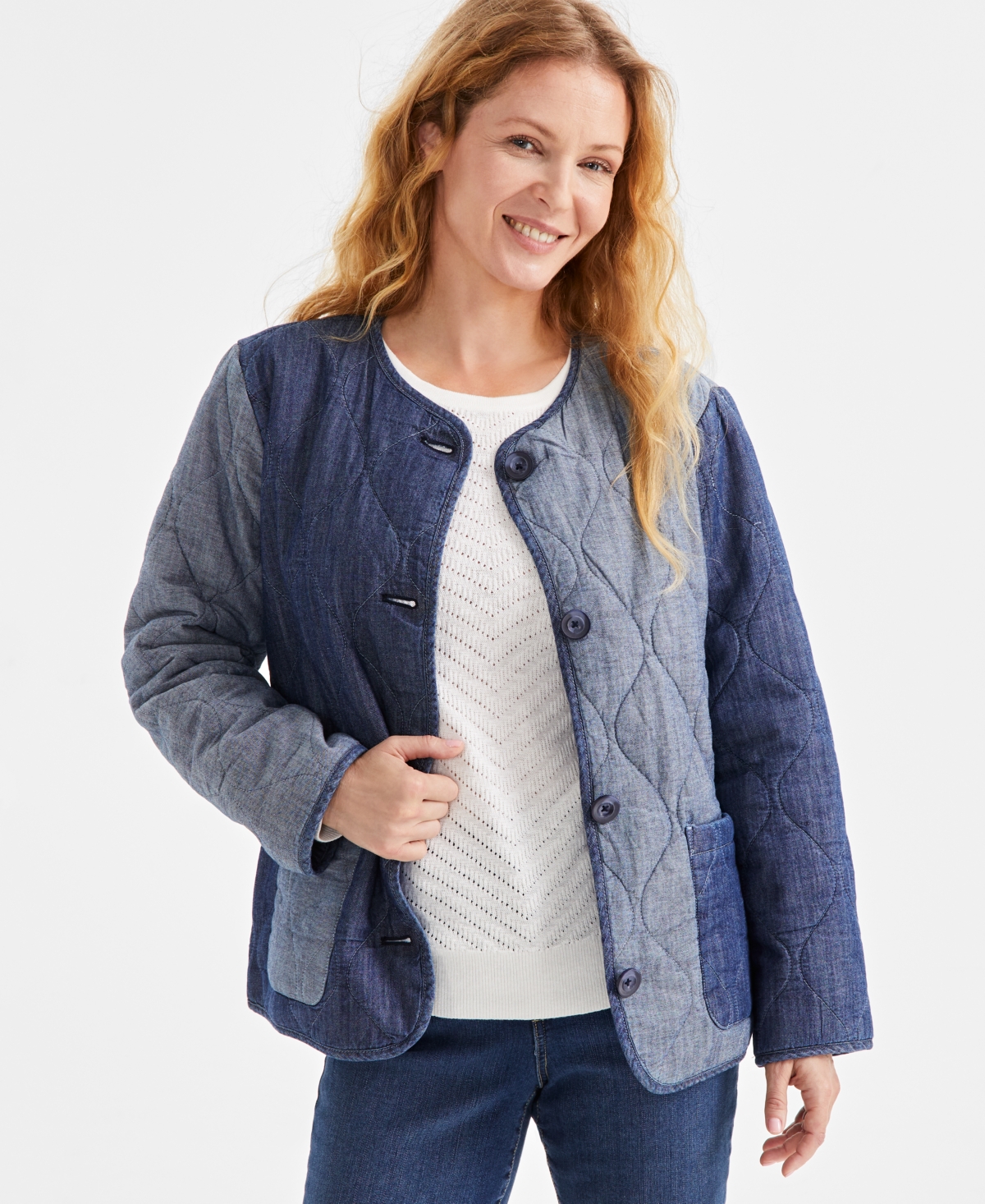 Style & Co Women's Quilted Chambray Button-front Jacket, Exclusively At Macy's In Chambray
