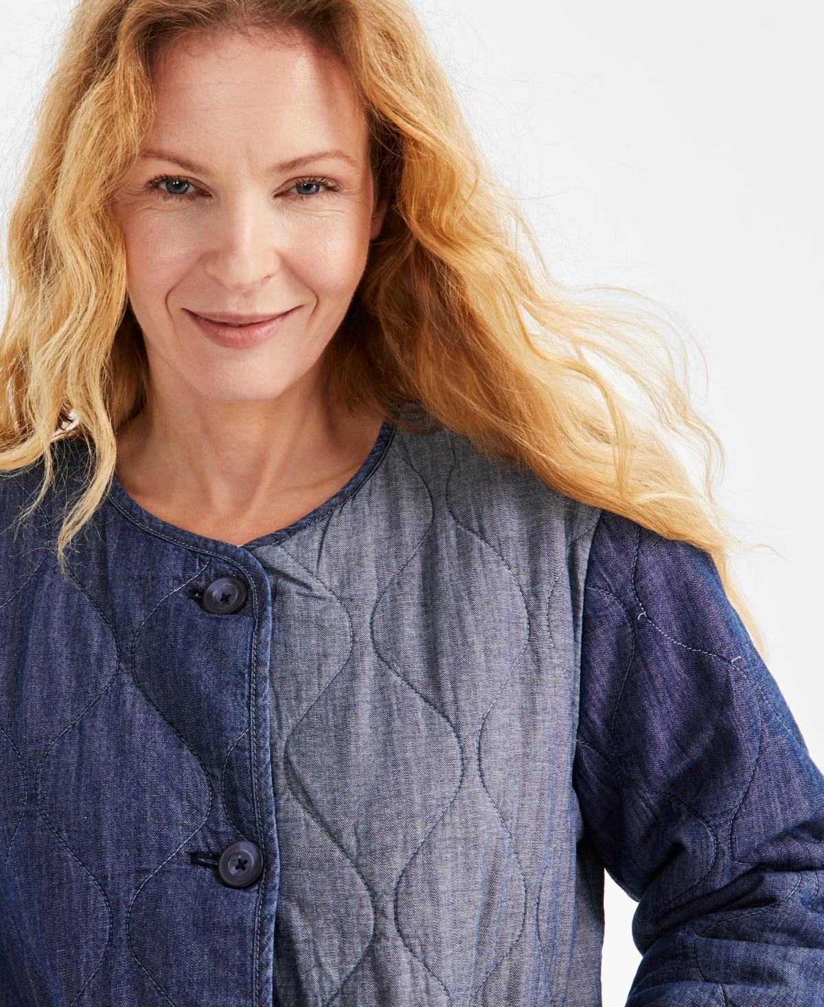 Style & Co Women's Quilted Chambray Button-front Jacket, Exclusively At Macy's In Chambray