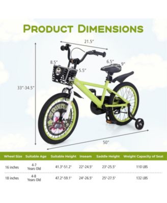 16/18 Inch Kids Bike Adjustable with Detachable Training Wheels for 4-8 Years Old