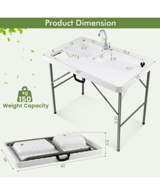 Fish Cleaning Table with 2 Sinks and 360° Rotatable Fauce
