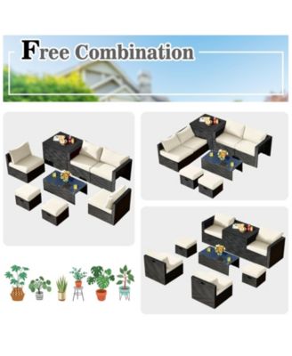 8 Pieces Patio Rattan Storage Table Furniture Set