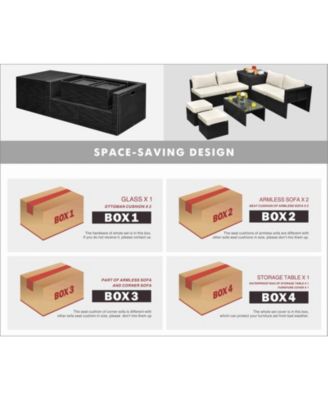 8 Pieces Patio Rattan Storage Table Furniture Set