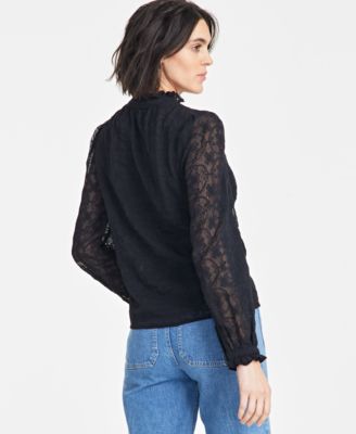 Women's Embroidered Chiffon Ruffled-Neck Top, Exclusively at Macy's