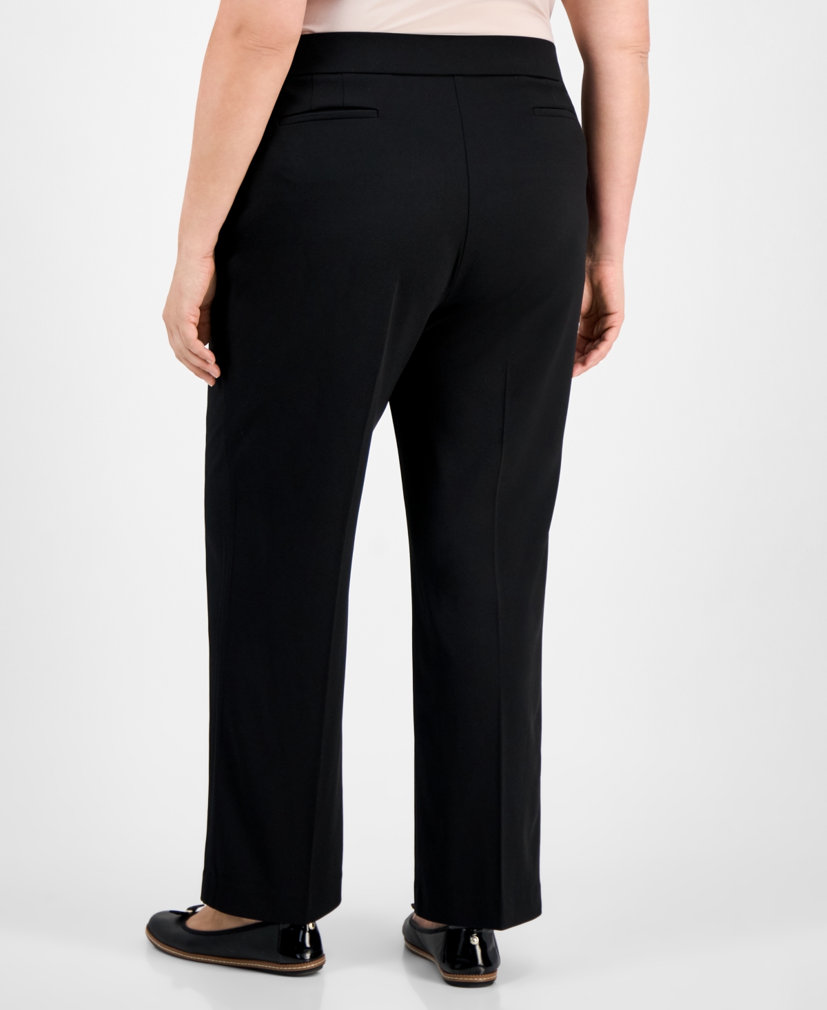 Ak Anne Klein Petite Solid Wide-leg Pull-on Knit Pants In Anne Black