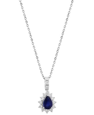 EFFY&reg; Sapphire Halo Pendant Necklace (5/8 ct. t.w.) in 14k White Gold, 18" + 1" extender