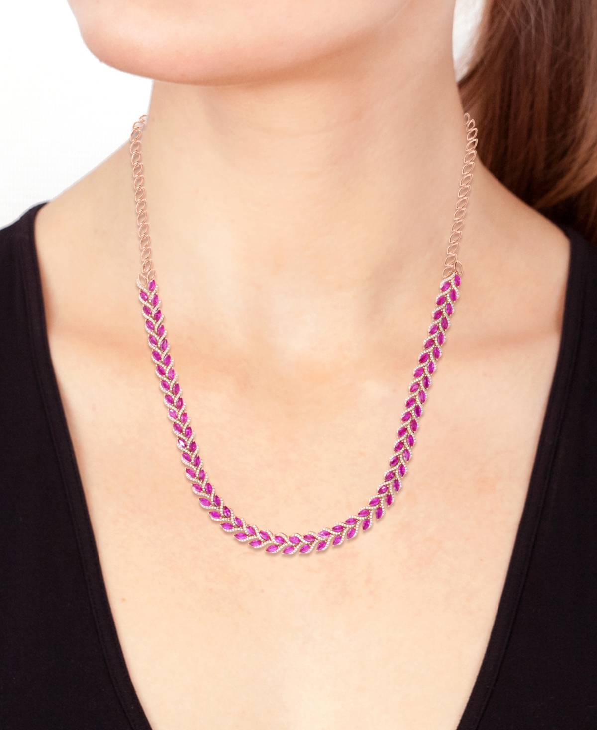 Effy Collection Effy Ruby (13-7/8 Ct. T.w.) & Diamond (2-1/3 Ct. T.w.) 18" Statement Necklace In 14k Rose Gold In Ruby