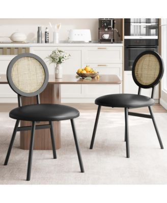Dining Chairs Set of 2, Rattan Kitchen Chairs with Thicken Upholstered, Modern Dining Room Chairs Set of 2,Black