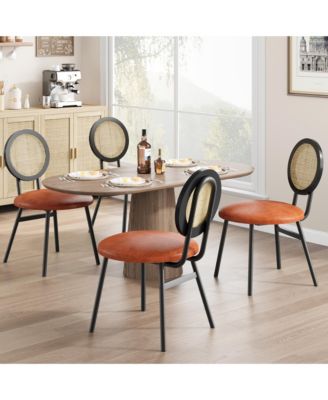 Dining Chairs Set of 4, Rattan Kitchen Chairs with Thicken Upholstered, Modern Dining Room Chairs Set of 4,Brown
