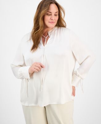 Anne Klein - Plus Size Tie-Neck Stand-Collar Blouse
