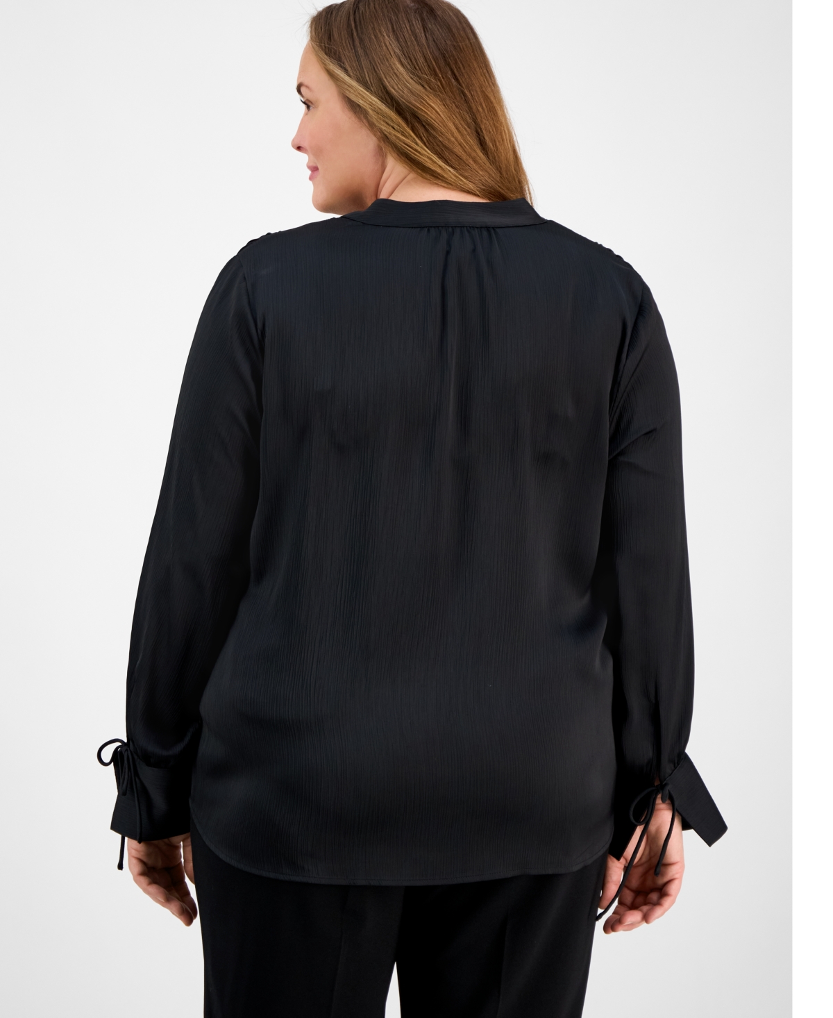 Shop Anne Klein Plus Size Tie-neck Stand-collar Blouse In Anne Black