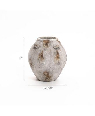 Mottled Brown and White Terracotta 12-Inch Tall Indoor and Outdoor Jug Vase with Handles