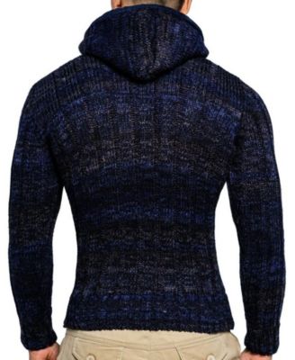 Men's Knit Zip-up Jacket With Geometric Patterns and Leather Accents