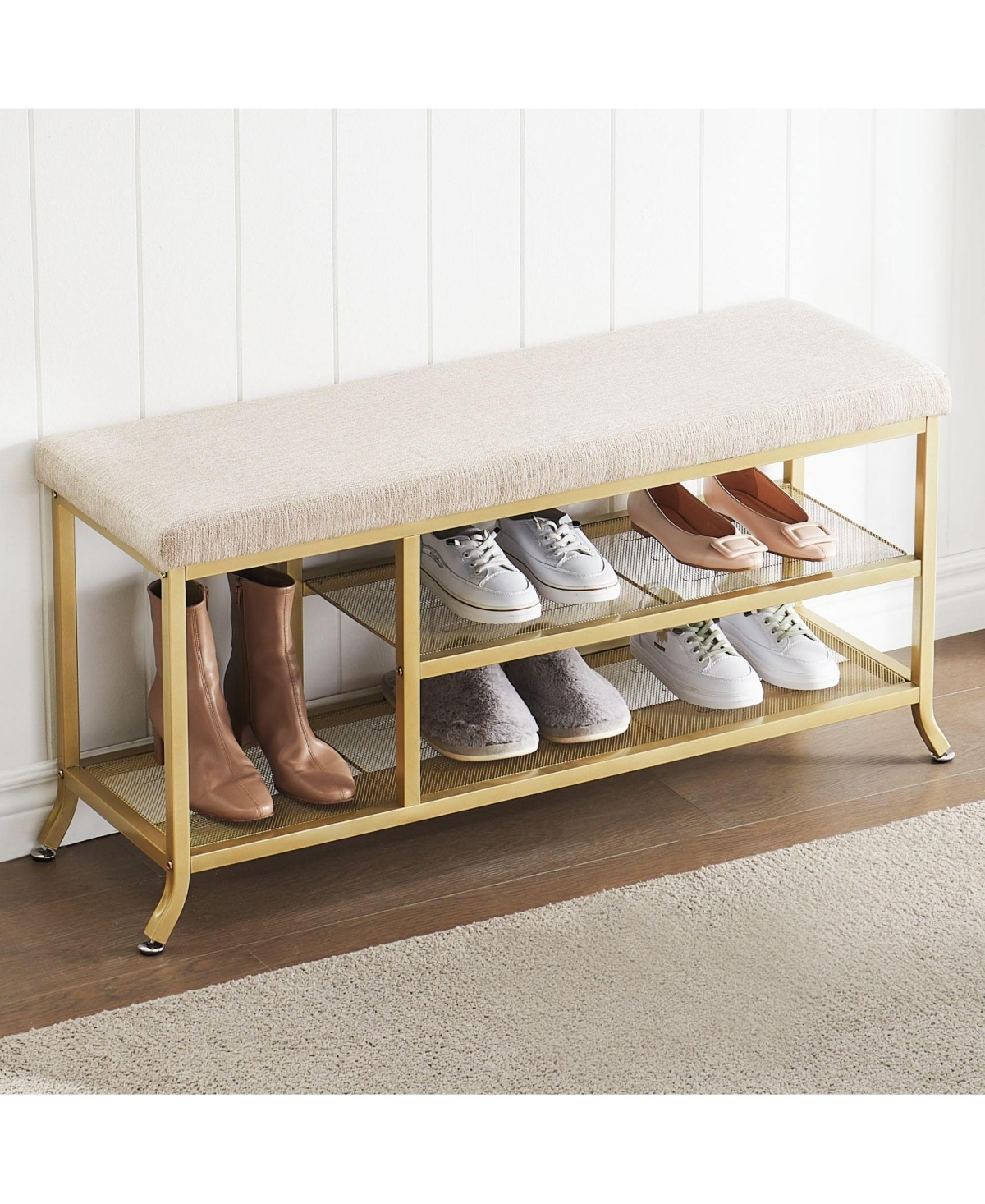 gaomon Shoe Storage Bench with Padded Seat, Shoe Rack Bench for Entryway, Shoe Storage Shelf with Metal Frame, 2-Tier Shoe Organizer Shelf for Hallway