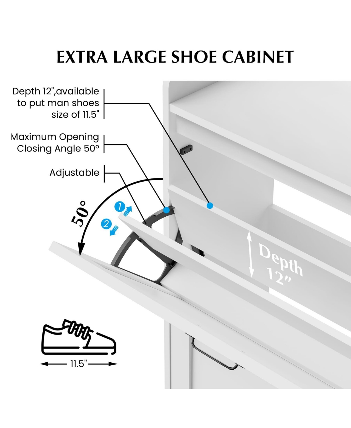 gaomon Shoe Cabinet with 2 Flip-Up Drawers, Hidden Shoe Storage Cabinet with Open Storage for Entryway, Hallway, Bedroom, Shoe Organizer Cabinet with