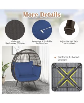 Oversized Patio Rattan Egg Lounge Chair with 4 Cushions