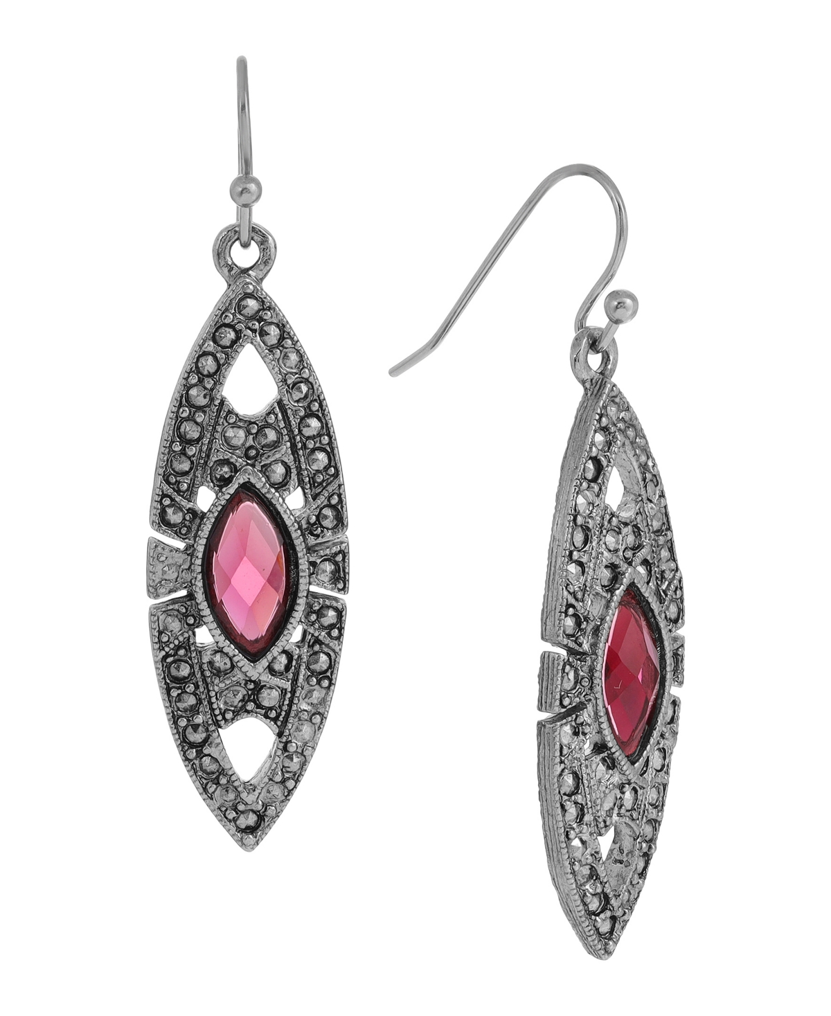 2028 Epoxy Faux Marcasite Stone Drop Earrings In Pink
