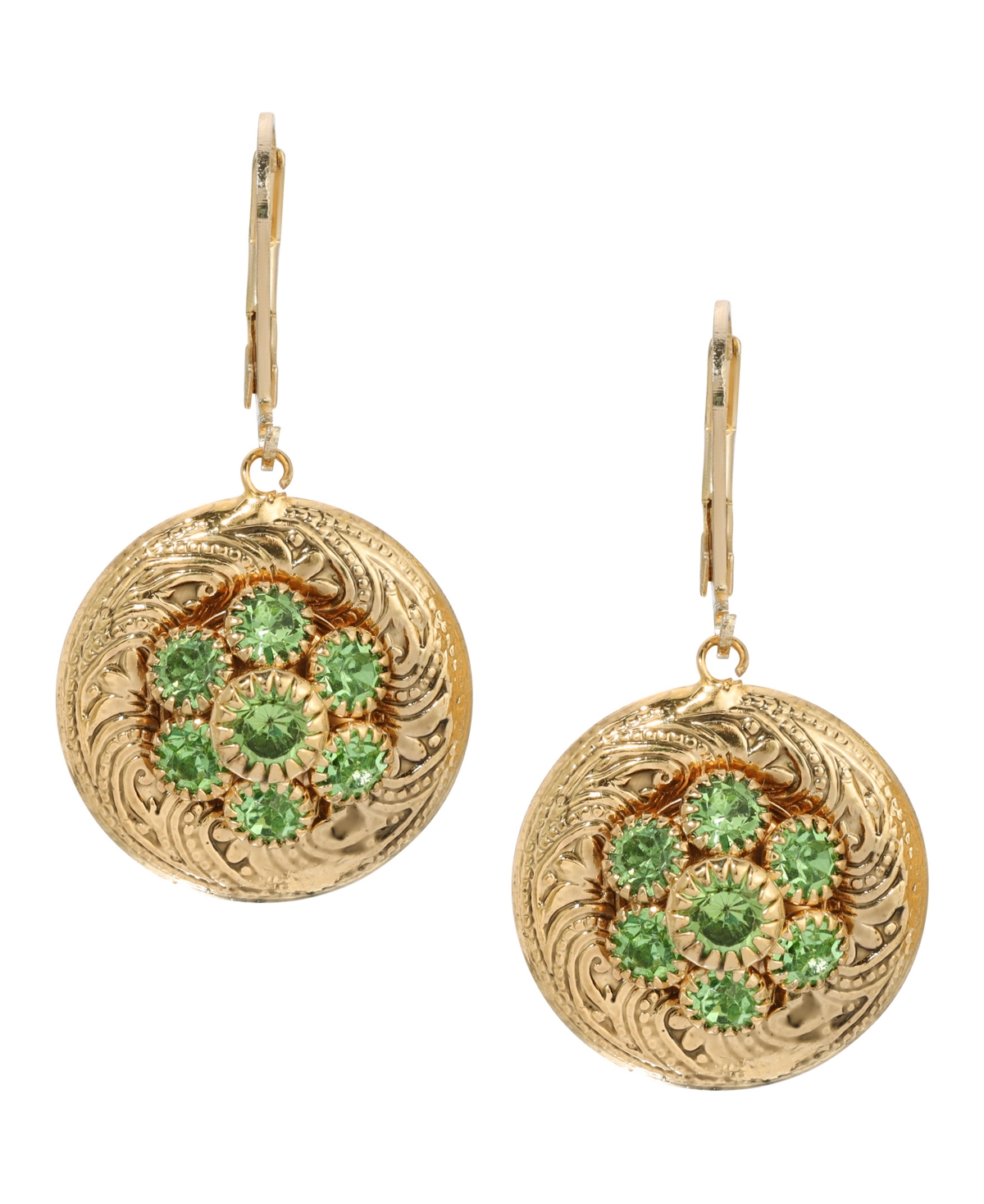 2028 GOLD-TONE CRYSTAL ROUND DROP EARRINGS 