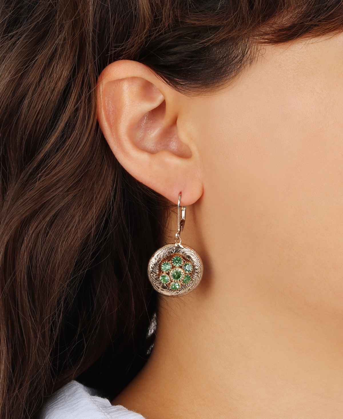2028 GOLD-TONE CRYSTAL ROUND DROP EARRINGS 