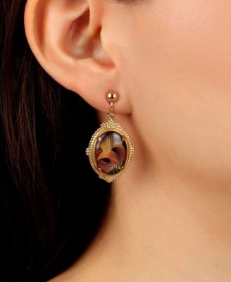 Enamel Oval Floral Clip Earrings