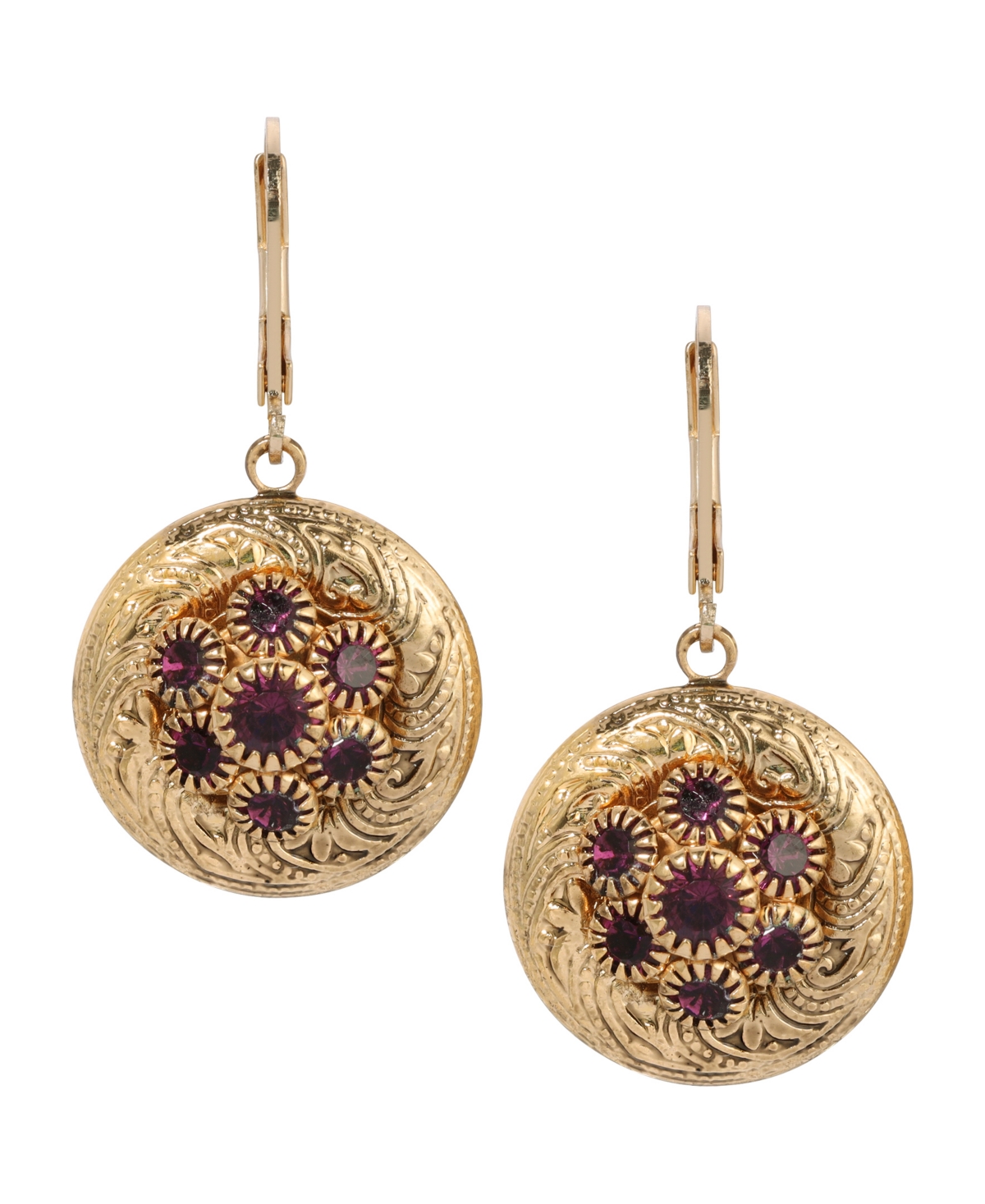 2028 Gold-tone Crystal Round Drop Earrings In Purple