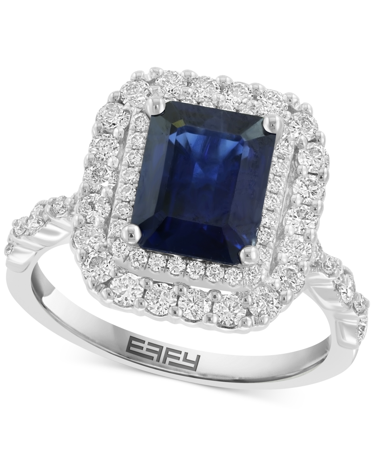 Effy Collection Effy Emerald-cut Blue Sapphire (2-3/8 Ct. T.w.) & Diamond (7/8 Ct. T.w.) Double Halo Ring In 14k Whi In Sapphire