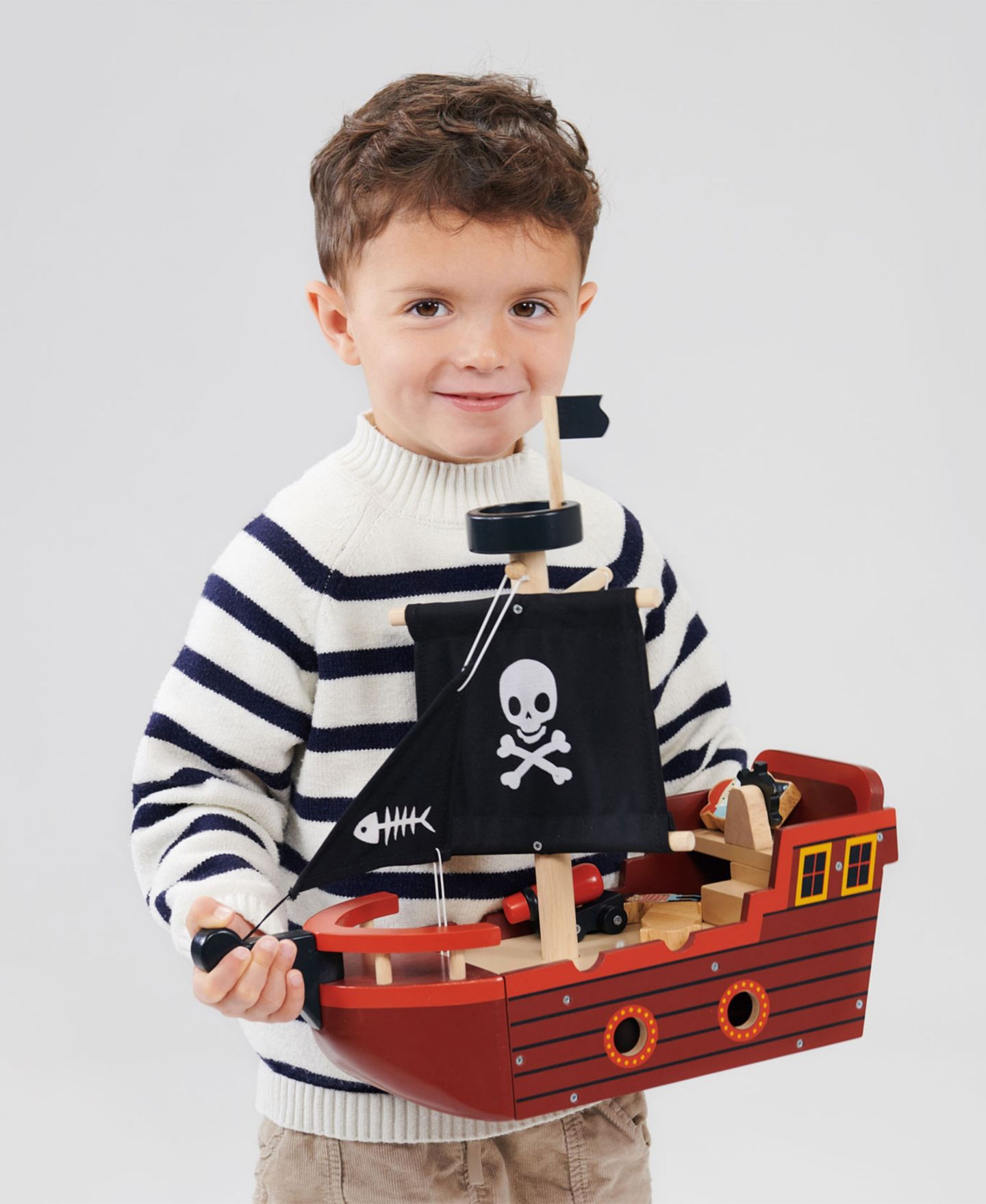 Детские фигурки Mentari Toys Fishbones Pirate Ship with Spinnable Wheel and Cannon 6-Piece Playset, Ages 3+ — фото 3