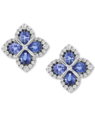EFFY&reg; Blue Sapphire (1-3/8 ct. t.w.) & Diamond (1/3 ct. t.w.) Flower Stud Earrings in 14k White Gold