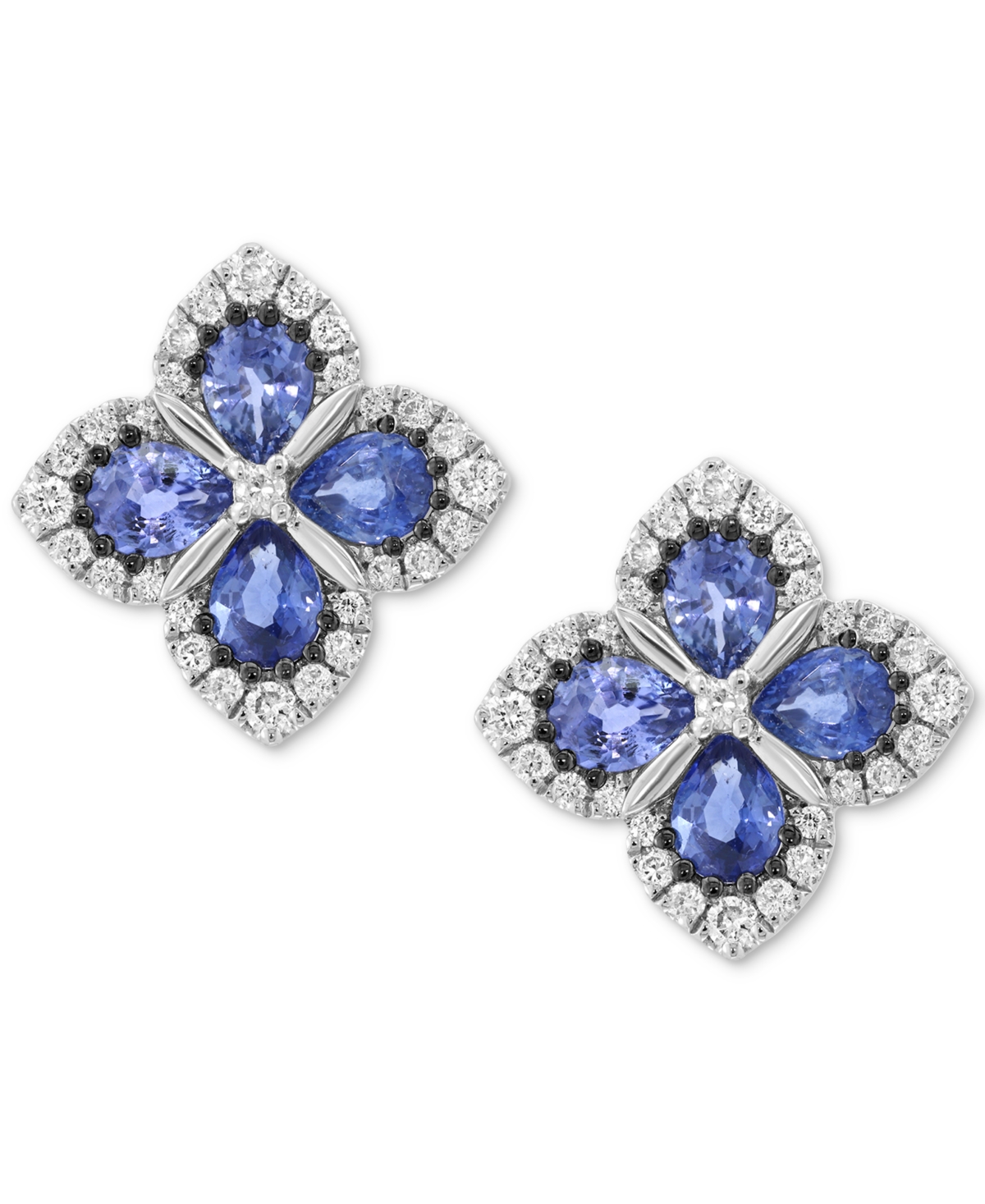 Effy Collection Effy Blue Sapphire (1-3/8 Ct. T.w.) & Diamond (1/3 Ct. T.w.) Flower Stud Earrings In 14k White Gold In Sapphire