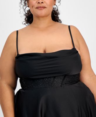 B Darlin Trendy Plus Size High-Slit A-Line Satin Gown, Created for Macy's