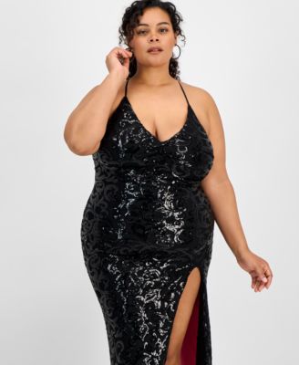 Trendy Plus Size Patterned Sequin A-Line Dress